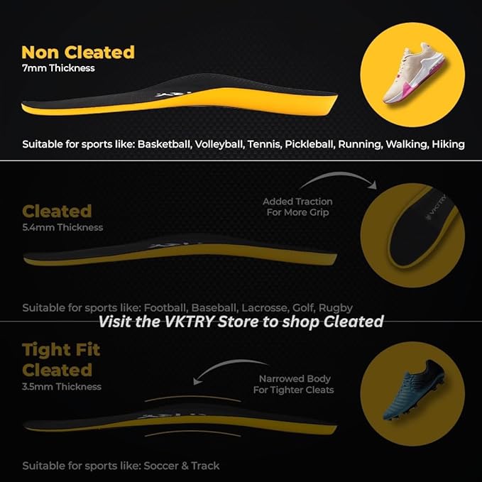 VKTRY Gold for Non-Cleated Shoes - Carbon Fiber Performance Insoles - Customized Athletic Inserts for Sports Basketball Volleyball Running & More | Shock Absorption US M13.5-14, W15.5-16, >220lbs