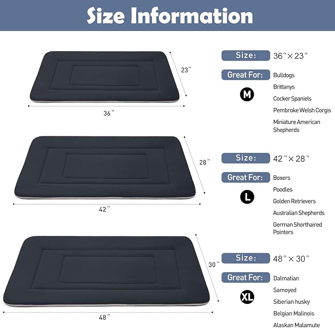 JoicyCo Soft Dog Bed Crate Pad Mat, 48 in Non-Slip Bottom Washable for Extra Large Dogs, Pet Mattress Kennel Pad, Dark Gray