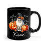 Personalized Turkish Angora Wearing Witch Hat Mug 11oz 15oz, Halloween Turkish Angora Coffee Cup with Custom Name, Cat Pumpkins Ceramic Mug for Halloween, Cat Pet Black Cup Gift for Pet Lover