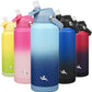Insulated Water Bottle with Straw Lid,32 oz Stainless Steel Vacuum Metal Bottle with Silicone Handle, Sky