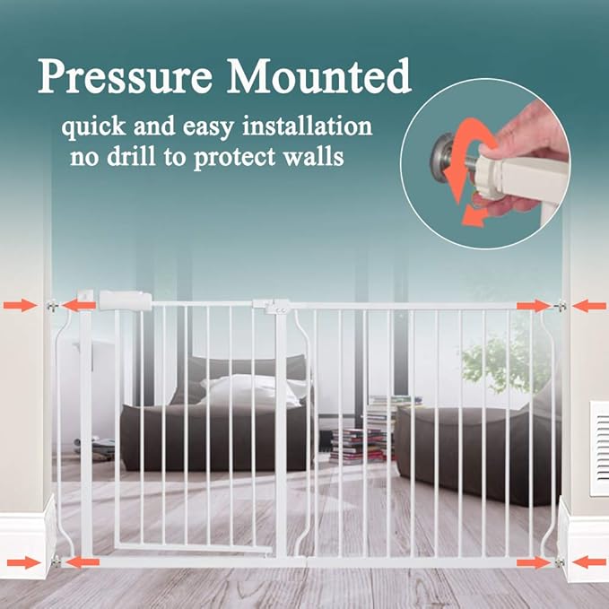ALLAIBB Extra Wide Pressure Mounted Baby Gate Walk Through Child Kids Safety Toddler Tension White Long Large Pet Dog Gates with Extension for doorways Kitchen (38.58-43.31"/98-110cm)