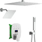 Digital Display Chrome Shower System with 12 inch Ceiling Mounted Shower Head and 8 inch Wall Mounted Shower Head, with Handheld Shower