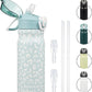 Insulated Water Bottle with Straw and Carry Loop,18 oz Stainless Steel Double Wall Vaccum Metal Water Flask with Leak-proof Lid,Light Blue Leopard