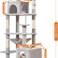 Taoqimiao Cat Tree, 68-Inch Cat Tree Cat Tower for Indoor Cats, Plush Multi-Level Cat Condo with 6 Scratching Posts, 2 Perches, 2 Caves,Hammock, 3 Pompoms,MS020SW Light Gray