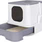 RIZZARI Large Enclosed Cat Litter Box : Covered Leak-Proof Reduces Odor - for Indoor Use Cat Owners (White)