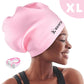 Keary Extra Large Swim Cap for Braids and Dreadlocks Extensions Weaves Long Hair, Waterproof Silicone Cover Ear Bath Pool Shower Swimming Cap for Adult Youth to Keep Hair Dry, Easy to Put On and Off