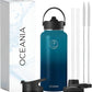 Oceania Flask 32oz Stainless Steel Water Bottles | Modern, Leakproof, Hydro BPA-Free, Insulated Water Bottle with 3 Lids, 3 Straws & 2 Straw Cleaning Brushes | Simple Camping & Hiking Water Bottle