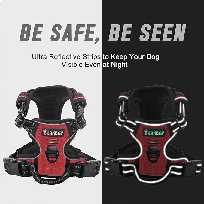 BARKBAY No Pull Dog Harness Front Clip Heavy Duty Reflective Easy Control Handle for Large Dog Walking(Rio Red,M)