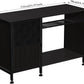 Fish Tank Stand, Modern Aquarium Stand with Built-in Cabinet and Shelves - Sleek Black Iron and Wood Grain Design for Stylish Home Décor（ 51.97" x W 19.69" x H 31.5"） Black