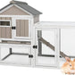 47''L Rabbit Hutch Outdoor Chicken Coop with Run, Wooden Indoor 2 Story Bunny House with Waterproof Roof, Pull Out Tray, Guinea Pig Rabbit Duck Cage for Small to Medium Animals and Pet Lover, Gray