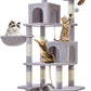 Taoqimiao Cat Tree, 71.7-Inch Cat Tower for Indoor Cats, Plush Multi-Level Cat Condo with 13 Scratching Posts, 2 Perches, 2 Caves, Hammock, 2 Pompoms,Light Gray MS013LW