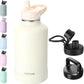 64oz Insulated Water Bottle with Straw, Half Gallon Stainless Steel Vacuum Water Jug, Large Thermal Water Bottle Flask with Leakproof 3 Lids for Travel, Camping, Gym Sports Cream