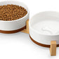 MALACASA Ceramic Dog Bowls, Dog Bowls for Medium Sized Dogs with Wood Stand - Pet Food & Water Bowl Set for Cat Medium Dogs, Weighted Glaze Matte.34 OZ (M-3.5 Cups)