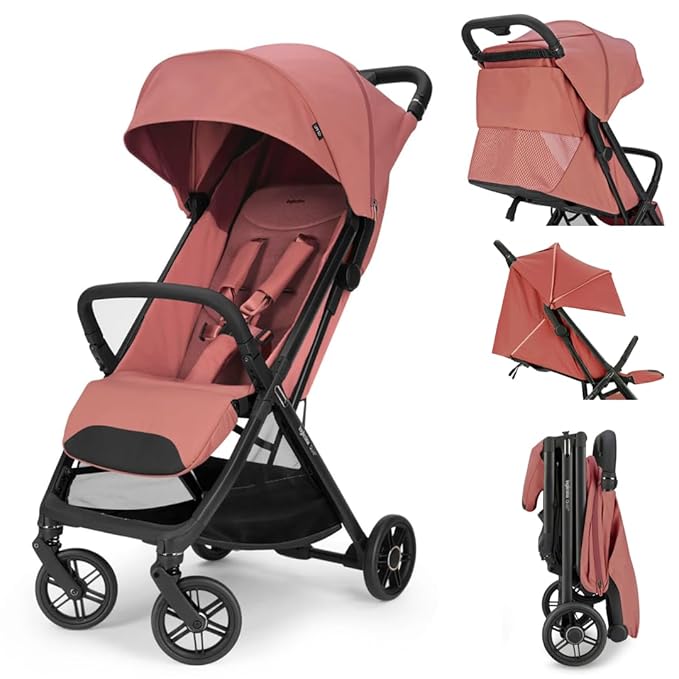 Inglesina Quid³ Stroller, Aurora Pink - Compact Reclining Travel Stroller for Baby & Toddler 0-55 lbs, One Hand fold, Car seat Compatible, Airplane Overhead, Lightweight, Foldable, XL UPF 50+ Canopy