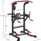 soges Pull Up Bar Dip Station, Power Tower with Boxing Speed Ball & Spinning Target, Adjustable Height Dip Stand Strength Training Fitness Workout Station, Assistive Trainer Pull Up Stand