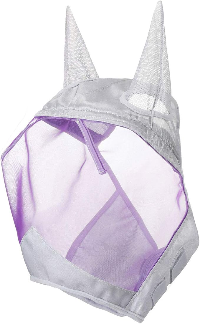 Harrison Howard CareMaster Horse Fly Mask Half Face with Ears Silver/Purple Retro Medium Cob