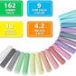 feela Sidewalk Chalk, 162 Pack 18 Colors Sidewalk Chalk Set For Kids Jumbo Chalk Bulk, Great for Kids Family, Paint on Sidewalk Wall School Driveway Blackboard Street Playground