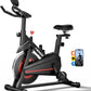 Exercise Bike, Brake Pad Stationary Bikes for Home with App Compatible, Low Noise Indoor Cycling Bike, 300lbs Capacity Compact Workout Bike with Tablet Mount & Extra Comfort Seat