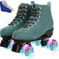 Roller Skates for Women and Men Cowhide High-Top Shoes Classic Double-Row Roller Skate Four-Wheel Roller Skates for Men Girls Unisex Christmas