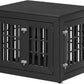 32" Heavy Duty Dog Crate Furniture for Small,Medium and Large Dogs,Rustic Wooden Dog Cage Kennel Indoor Furniture with Waterproof Top,Decorative Pet House Side End Table (Black)