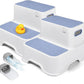 Blue Toddler Step Stool for Bathroom Sink, 2 Step Stool for Kids Kitchen Sink, Heavy Duty Stepping Stool for Toddlers Toilet Potty Training (2 Pack, White-Blue)