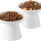 Extra Wide Elevated Ceramic Cat Bowl, 6.2" Shallow Dish for Whisker Fatigue Relief, 5" Height for Easy Feeding, Durable Raised Cat Food Bowls, Pack of 2, White