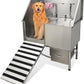 50" Dog Washing Station, Professional Stainless Steel Pet Dog Bathing Station with Ramp, Faucet, Storage Drawer, Floor Grate Dog Bathtub for Large, Medium, Small Pets (Left Ramp)