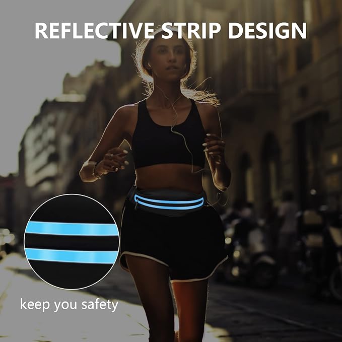 Running Belt Fanny Pack, Running Waist Pack for Women & Men USA Patented Hands-Free Reflective Runner Pouch Belt Fitness Workout Bag No-Bounce Adjustable Sport Travel Fanny Pack Cell