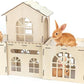 Extra Large Bunny Castle Hideout, Wooden Bunny House and Hideouts Detachable Rabbits Hideaway, Indoor Rabbit Castles Sturdy Small Animal Play Hideaway Hut for Rabbits, Guinea Pigs, Chinchillas