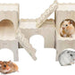 Large Wooden Hamster House Castle with Double Decker,Large Hamster, Wooden Hamster Houses,Dwarf Hamster Habitat Hideout with Climbing Ladder,Large Guinea Pig Castle Detachable Hideouts(c)