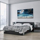 Yxbhhym large Moon Ocean Wall Art Seascape Painting Sea Pictures Canvas Wave Blue Beach Artwork for Wall Landscape Poster Prints Palm Wall Decor Bedroom Living Room Decor Framed-24x48inches