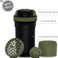 Artoid Sports Protein Shaker Bottle, 24-Ounce, Dual Mixing Technology, BPA Free, Black/Moss Green