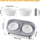 Elevated Cat Bowls, Tilted Rised Cat Food and Water Bowl with 2 Pcs Ceramic Pet Bowls, Rised Stand, Pet Dish Anti Vomiting Feeding Station for All Sized Cats & Small Dogs (Grey)