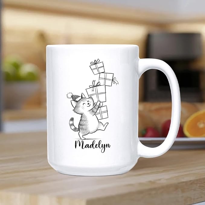 Customized Name Cat Lover Ceramic Mug Gift For Cat Mom/Dad/Family/Friends, Personalized Cats Coffee Mug 11 15Oz, Cute Cats White Accent Cup Gift For Birthday Christmas Thanksgiving, Animal Teacup