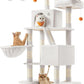 Feandrea Cat Tree, 66.1-Inch Large Cat Tower with 13 Scratching Posts, 2 Perches, 2 Caves, Basket, Hammock, Pompoms, Multi-Level Plush Cat Condo for Indoor Cats, Cream White UPCT165T01
