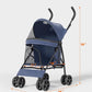 Pet Stroller with 4 Wheels for Small/Medium Pets, Portable Travel Foldable Carrier Jogger for Dog Cat Puppy Kitty, Rear Wheel Breaks, Storage Basket, Visible Mesh Weather Cover (Navy Blue)