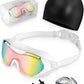 Swim Goggles with Nose Clip, Ear Plugs & Swim Cap, Anti-Fog UV Protection Lens, Leakproof Adjustable Strap for Adult