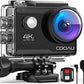 COOAU 4K 20MP Wi-Fi Action Camera External Microphone Remote Control Underwater 40M Waterproof Sport Camera Time Lapse with 2X1200mAh Batteries and 20 Accessories