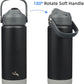 Insulated Water Bottle with Straw Lid,18 oz Stainless Steel Vacuum Metal Bottle with Silicone Handle,Black