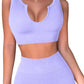 QINSEN Workout Outfits for Women 2 Piece Ribbed Seamless Crop Tank High Waist Yoga Leggings Sets