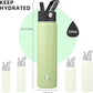 Insulated Water Bottle 24oz Stainless Steel Sport Bottles with 3 Lids,Macaron Green