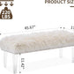 46 Inch White Bedroom Bench, Benches for Bedroom White Faux Fur Upholstered Bed end Bench, Tufting Ottoman Bench Indoor Bench with Acrylic Legs for Living Room Bedroom Entryway