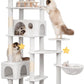 85in Tall Cat Tower for Heavy Duty Big Cats, Large Cat Tree with Scratching Post, Plush Perches, Cozy Cat Condos & Hanging Hammocks for Maine Coon, White