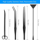 Aquarium Aquascape Tools Kit 15in, 4 in 1 Anti-Rust Aquatic Plant Aquascaping Tool Stainless Steel Tweezer Scissor Spatula for Aquarium Tank Clean Fish Tank Aquascape Accessories Set (black)