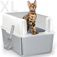 Stainless Steel Litter Box with Lid, 14” XL Stainless Steel Cat Litter Box Enclosure, Extra Large Metal Cat Box, Non-Sticky, Anti Leakage, Easy Cleaning Litter Pan, Include Scoop