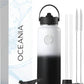 Oceania Flask 40oz Stainless Steel Water Bottles | Modern, Leakproof, Hydro BPA-Free, Insulated Water Bottle with 3 Lids, 3 Straws & 2 Straw Cleaning Brushes | Simple Camping & Hiking Water Bottles