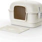 Cat Litter Box with Litter Mat and Scoop,High Wall Enclosed Cat Litter Boxes for Anti-Leakage, Covered Kitty Litter Box with Handle and Buckles for Portability and Privacy, Odor Control (White)