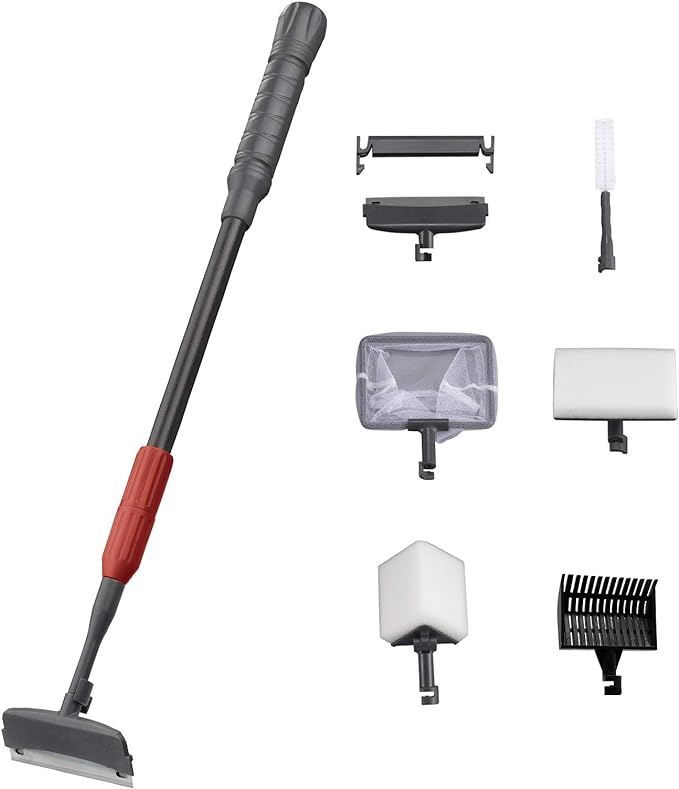 UPETTOOLS Aquarium Clean Tool 6 in 1 Fish Tank Cleaning Kit Algae Scraper Scrubber Pad Adjustable Long Handle Fish Tank Brush Cleaner Set