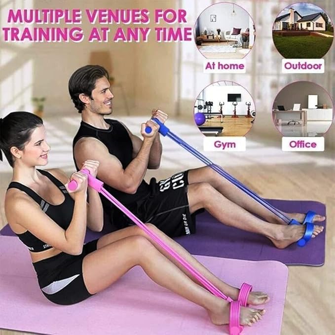 21 Fitness Resistance Bands - 4 Tube Pedal Ankle Puller, Yoga Handle Bands Exerciser Multifunction Trainer Tension Rope for Body, Abdomen, Waist, Arm, Tummy Exercise Stretching Training ( Color : Blue