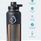 BUZIO 32 oz Water Bottle Insulated with Straw & 3 lid and Carrying Pouch, Leak Proof Anti-Slip Stainless Steel Water Flask Jug, Cold for 48 Hrs Double Vacuum Thermo Canteen, BPA-Free, Shadow